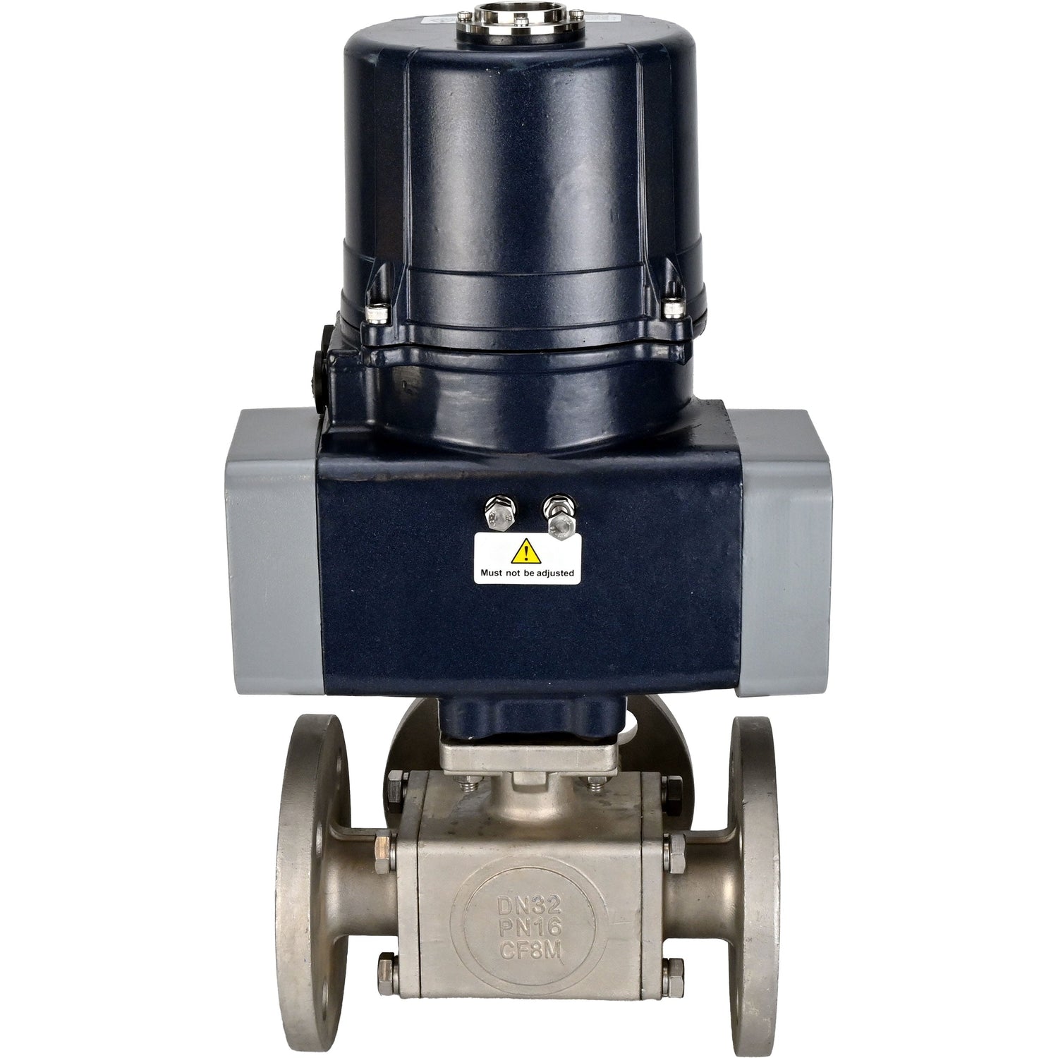 Kugelhähne Elephant BV3232P(4pc)-FP-3WL-F-ISO-H Vollbohrung, Dreiwege, Flansch, Gehäuse - SS316 Edelstahl, Dichtung - PTFE, mit elektrischem Vierteldrehantrieb Elephant QTSA-N-EM-O0-220VAC
