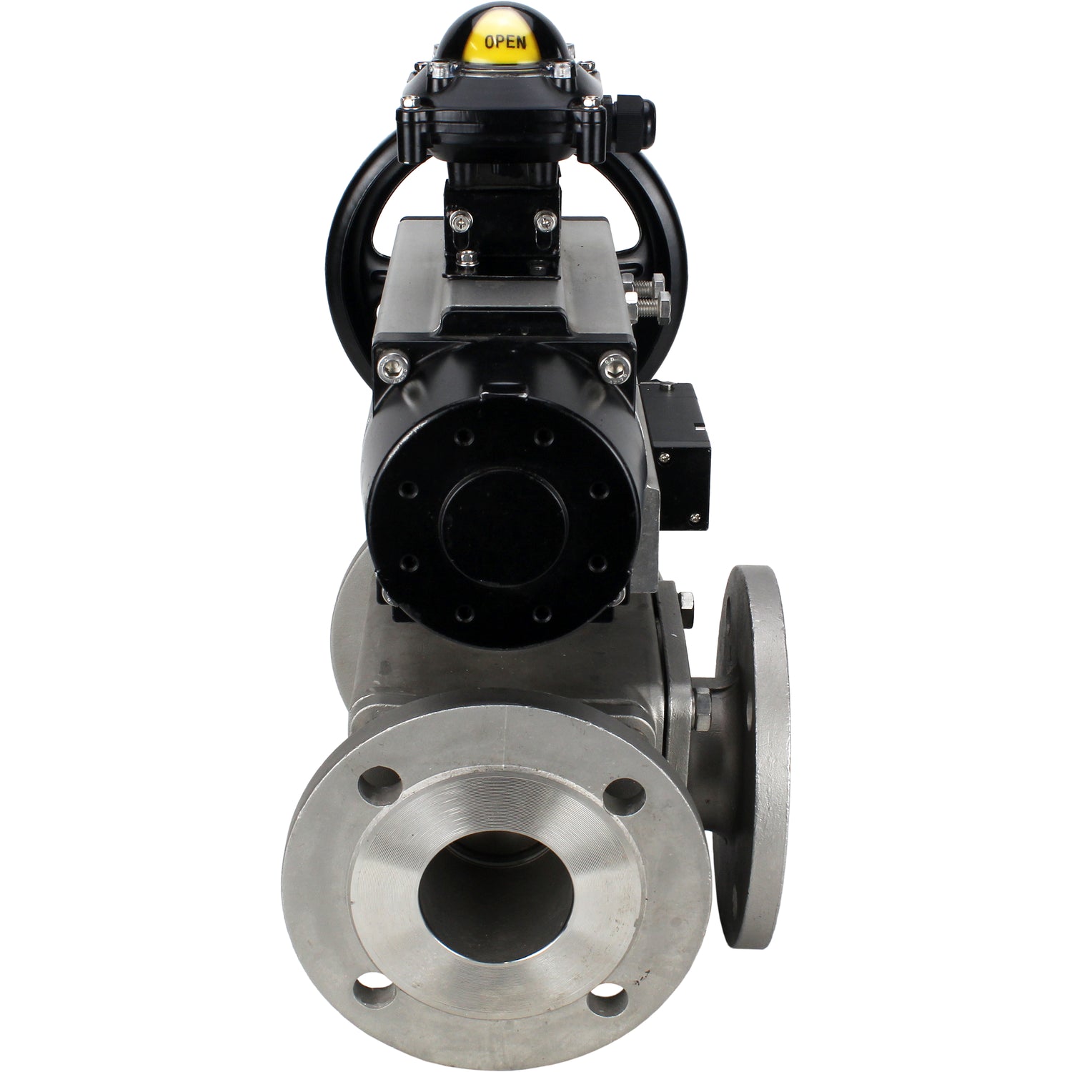 Ball valves Elephant BV3232P(4pc)-FP-3WL-F-ISO-H DN100 16 bar full bore, flanged, body - stainless steel SS316, ISO flange F10/F12, square 19x19, with double pneumatic actuator PA-DA-105-1 action, pneumatic distributor 4M310-08 220V and LSU APL-210N