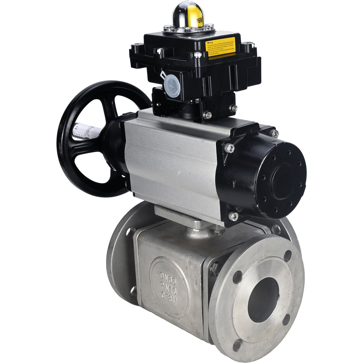 Ball valves Elephant BV3232P(4pc)-FP-3WL-F-ISO-H DN100 16 bar full bore, flanged, body - stainless steel SS316, ISO flange F10/F12, square 19x19, with double pneumatic actuator PA-DA-105-1 action, pneumatic distributor 4M310-08 24V and LSU APL-410N EX