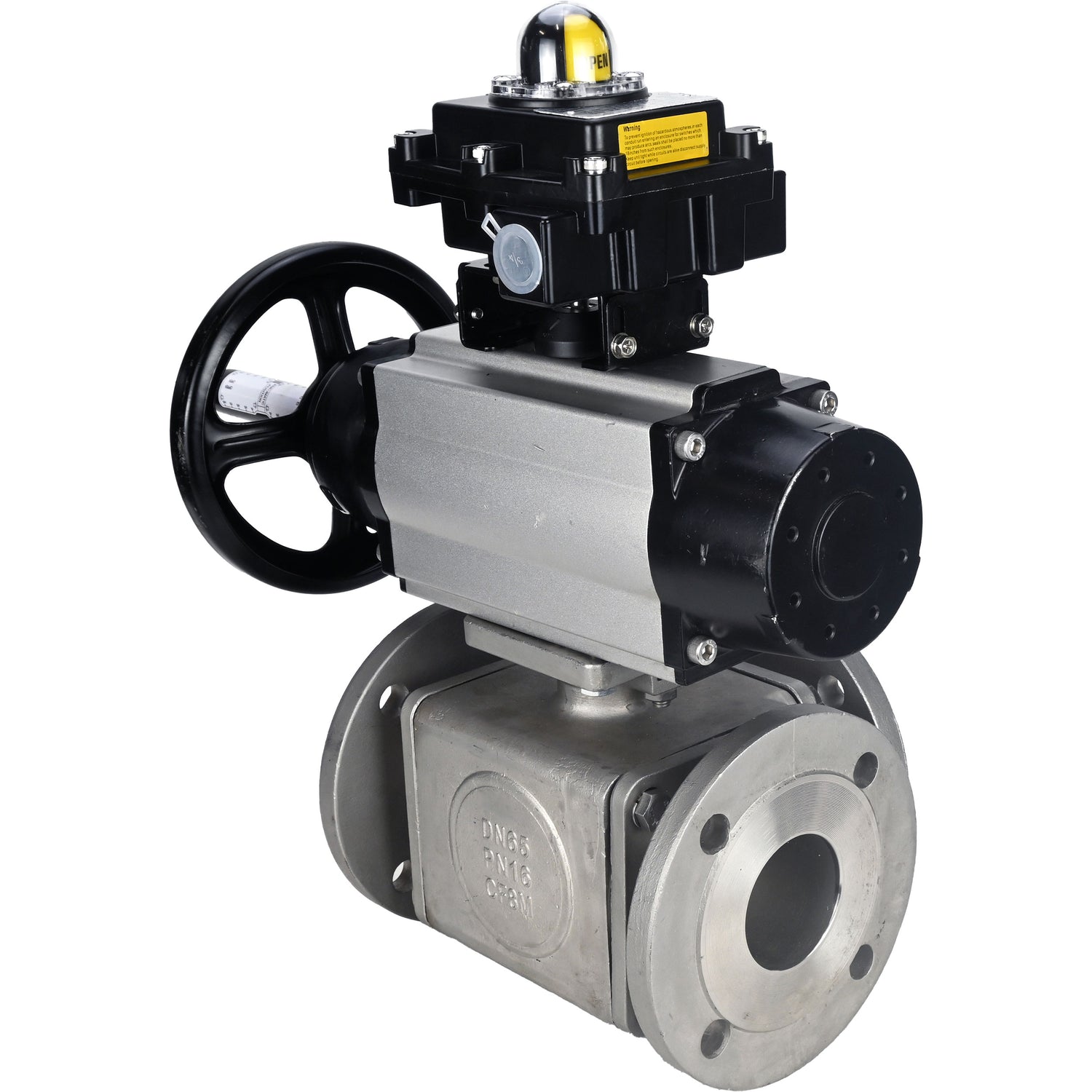 Ball valves Elephant BV3232P(4pc)-FP-3WL-F-ISO-H DN100 16 bar full bore, flanged, body - stainless steel SS316, ISO flange F10/F12, square 19x19, with double pneumatic actuator PA-DA-105-1 action, pneumatic distributor 4M310-08 24V and LSU APL-410N EX