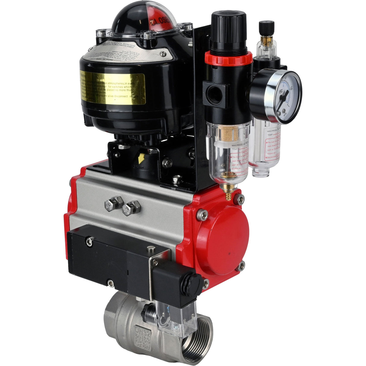 Kugelhähne Elephant BV3232P(2 Stück)-FP-T-ISO-H mit Gewinde, voller Durchgang, Gehäuse aus Edelstahl. Stahl SS316, Dichtung - PTFE, mit pneumatischem Antrieb Elephant PA-DA 052-105 pneumatischer Verteiler 4M310-08 24V ATU AFC2000 LSU APL-510N-EX