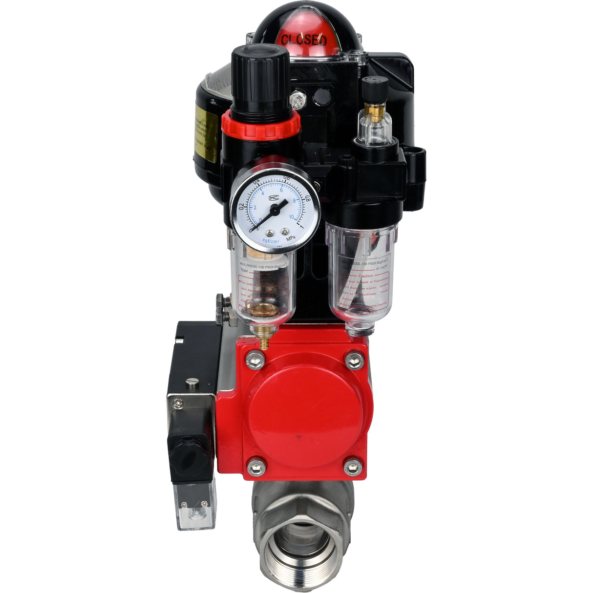 Kugelhähne Elephant BV3232P(2 Stück)-FP-T-ISO-H mit Gewinde, voller Durchgang, Gehäuse aus Edelstahl. Stahl SS316, Dichtung - PTFE, mit pneumatischem Antrieb Elephant PA-DA 052-105 pneumatischer Verteiler 4M310-08 220V ATU AFC2000 LSU APL-510N-EX