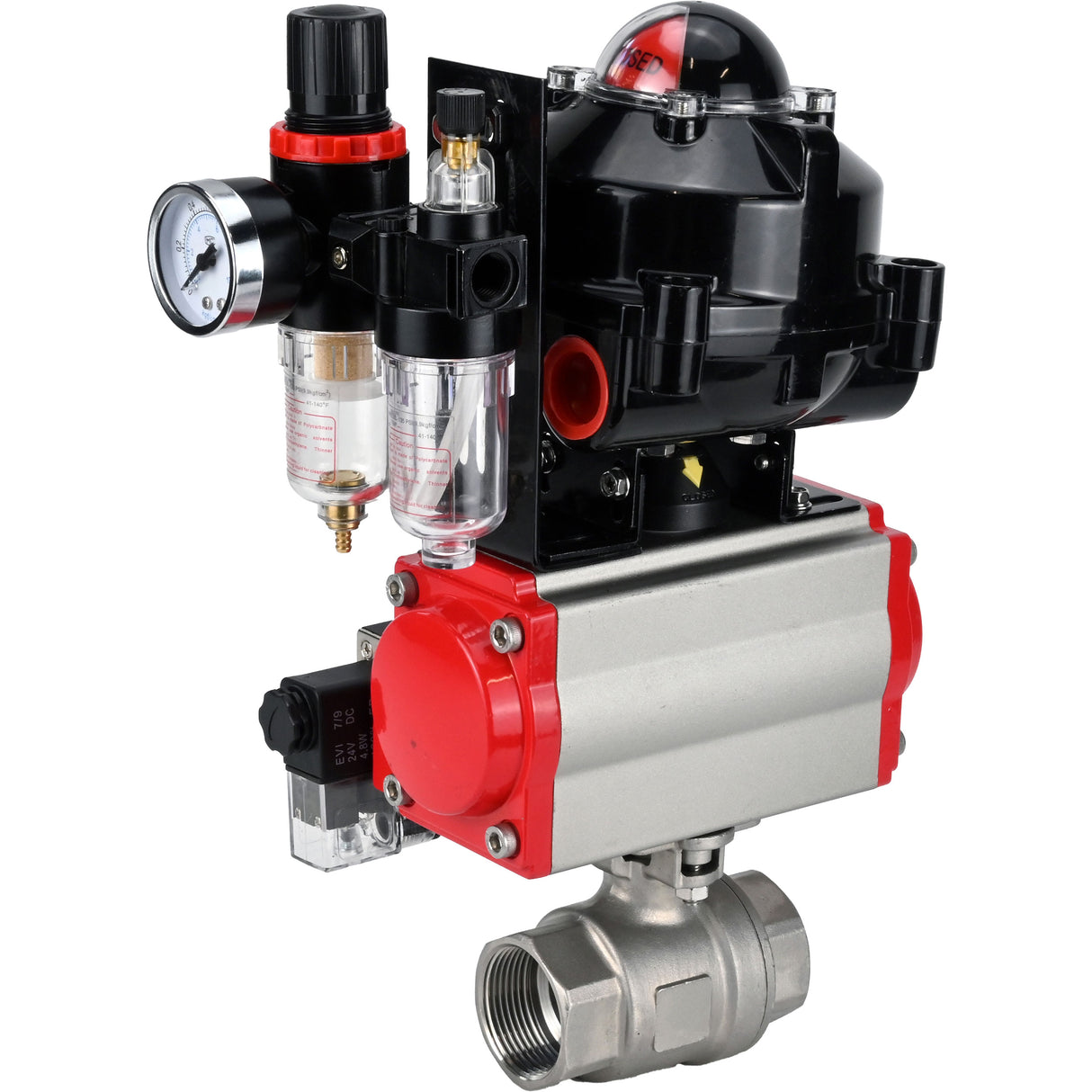 Kugelhähne Elephant BV3232P(2 Stück)-FP-T-ISO-H mit Gewinde, voller Durchgang, Gehäuse aus Edelstahl. Stahl SS316, Dichtung - PTFE, mit pneumatischem Antrieb Elephant PA-DA 052-105 pneumatischer Verteiler 4M310-08 220V ATU AFC2000 LSU APL-510N-EX