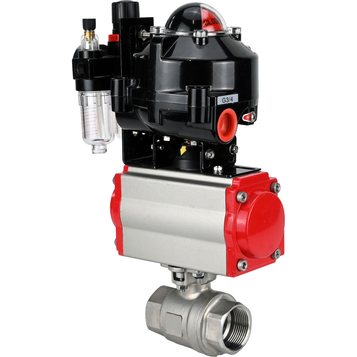 Kugelhähne Elephant BV3232P(2 Stück)-FP-T-ISO-H mit Gewinde, voller Durchgang, Gehäuse aus Edelstahl. Stahl SS316, Dichtung - PTFE, mit pneumatischem Antrieb Elephant PA-DA 052-105 pneumatischer Verteiler 4M310-08 220V ATU AFC2000 LSU APL-510N-EX