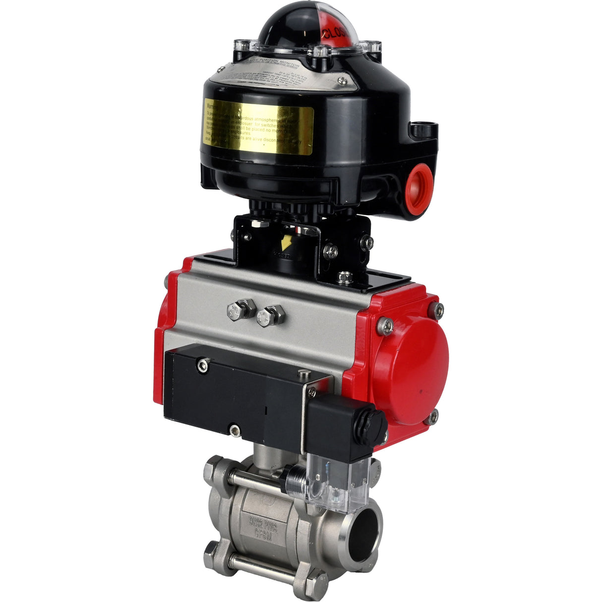 Kugelhähne Elephant BV3232P(3pc)-FP-W-ISO-H zum Schweißen, voller Durchgang, Gehäuse - Edelstahl SS316, Dichtung - PTFE, mit pneumatischem Antrieb Elephant PA-DA 052- 083 pneumatischer Verteiler 4M310-08 24V LSU APL-510N-EX