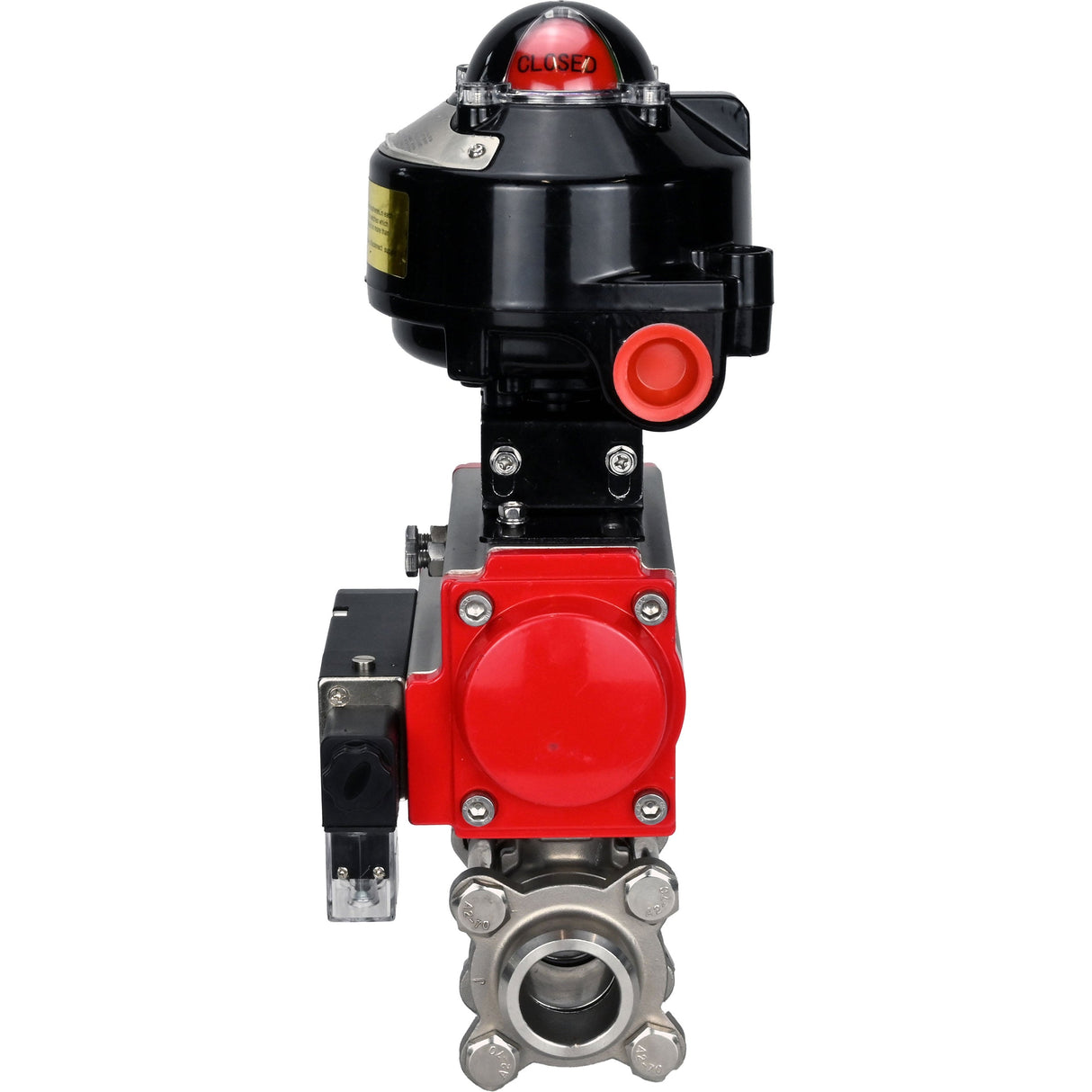 Kugelhähne Elephant BV3232P(3pc)-FP-W-ISO-H zum Schweißen, voller Durchgang, Gehäuse - Edelstahl SS316, Dichtung - PTFE, mit pneumatischem Antrieb Elephant PA-SA 052- 130 pneumatischer Verteiler 4M310-08 220V LSU APL-510N-EX