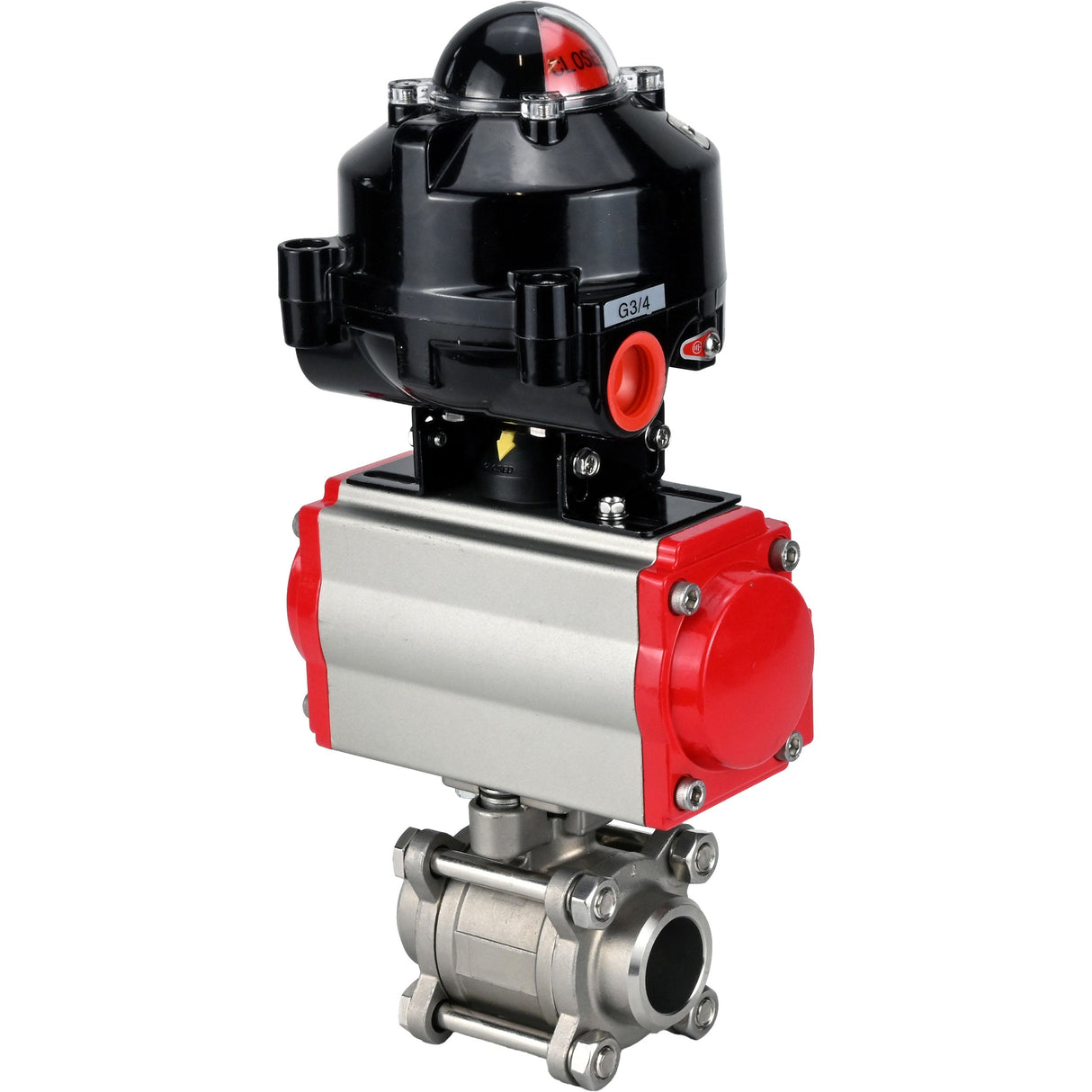 Kugelhähne Elephant BV3232P(3pc)-FP-W-ISO-H zum Schweißen, voller Durchgang, Gehäuse - Edelstahl SS316, Dichtung - PTFE, mit pneumatischem Antrieb Elephant PA-DA 052- 083 pneumatischer Verteiler 4M310-08 24V LSU APL-510N-EX