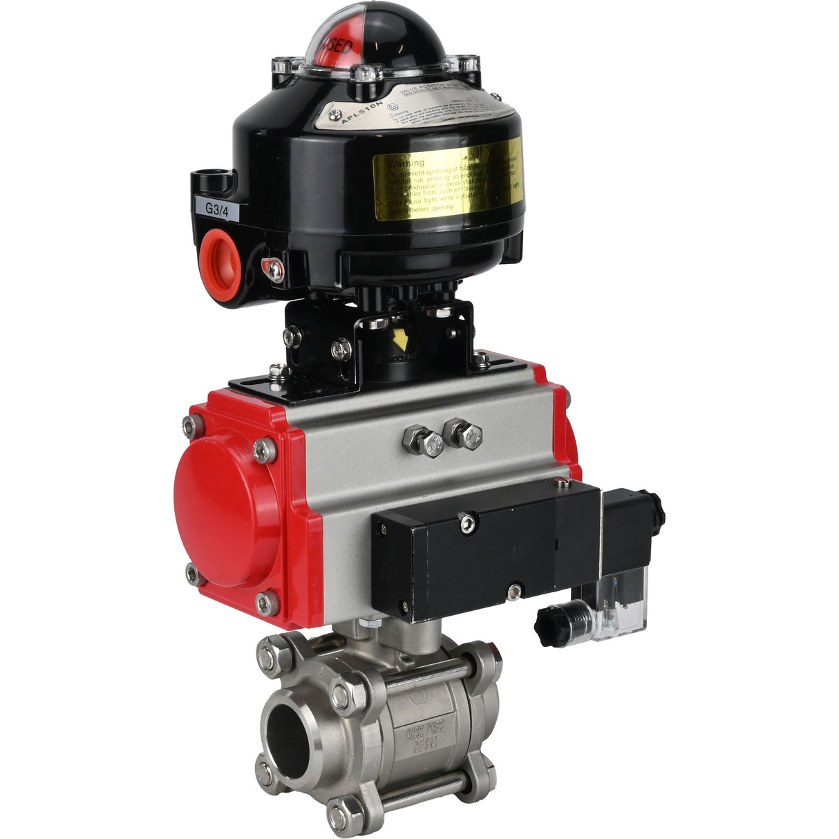 Kugelhähne Elephant BV3232P(3pc)-FP-W-ISO-H zum Schweißen, voller Durchgang, Gehäuse - Edelstahl SS316, Dichtung - PTFE, mit pneumatischem Antrieb Elephant PA-DA 052- 083 pneumatischer Verteiler 4M310-08 24V LSU APL-510N-EX