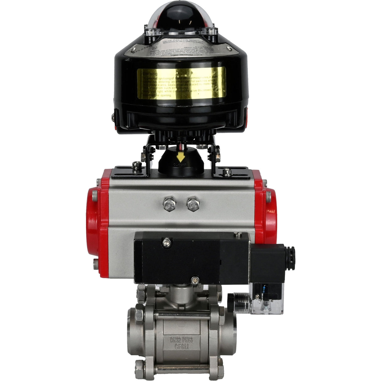 Kugelhähne Elephant BV3232P(3pc)-FP-W-ISO-H zum Schweißen, voller Durchgang, Gehäuse - Edelstahl SS316, Dichtung - PTFE, mit pneumatischem Antrieb Elephant PA-DA 052- 083 pneumatischer Verteiler 4M310-08 220V LSU APL-510N-EX