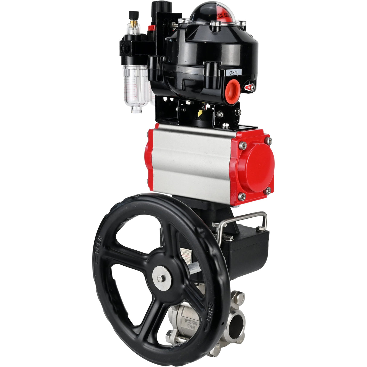 Kugelhähne Elephant BV3232P(3pc)-FP-W-ISO-H zum Schweißen, Vollbohrung, Gehäuse - Edelstahl SS316, Dichtung - PTFE, mit pneumatischem Antrieb PA-DA-052- 083 pneumatischer Verteiler 4M310-08 220V Getriebe MON ATU AFC2000 LSU APL-510N-EX