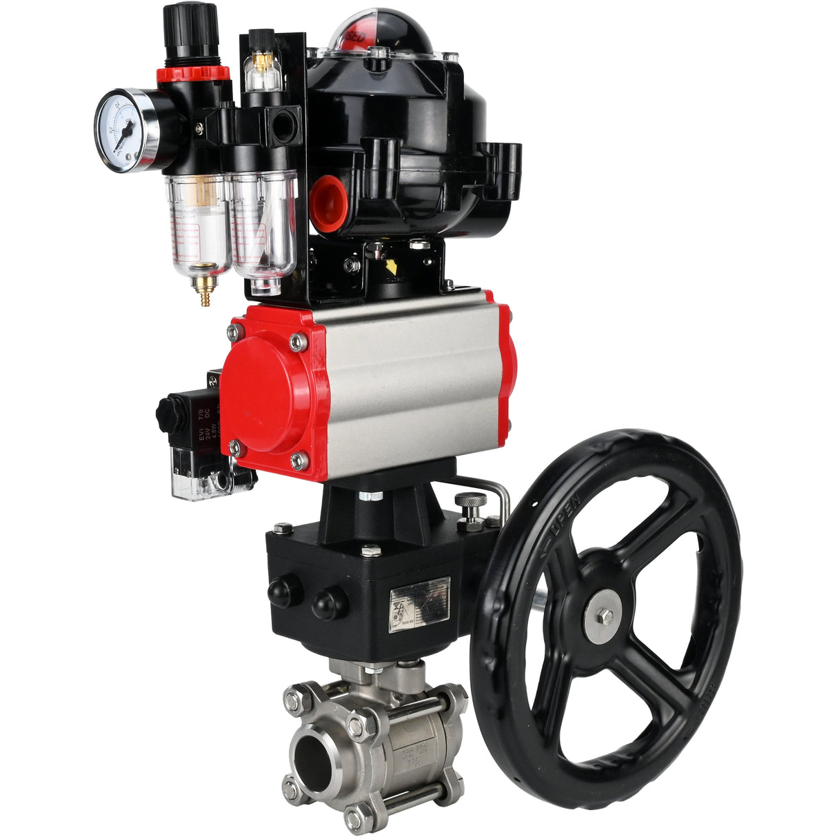 Kugelhähne Elephant BV3232P(3pc)-FP-W-ISO-H zum Schweißen, Vollbohrung, Gehäuse - Edelstahl SS316, Dichtung - PTFE, mit pneumatischem Antrieb PA-DA-052- 083 pneumatischer Verteiler 4M310-08 220V Getriebe MON ATU AFC2000 LSU APL-510N-EX