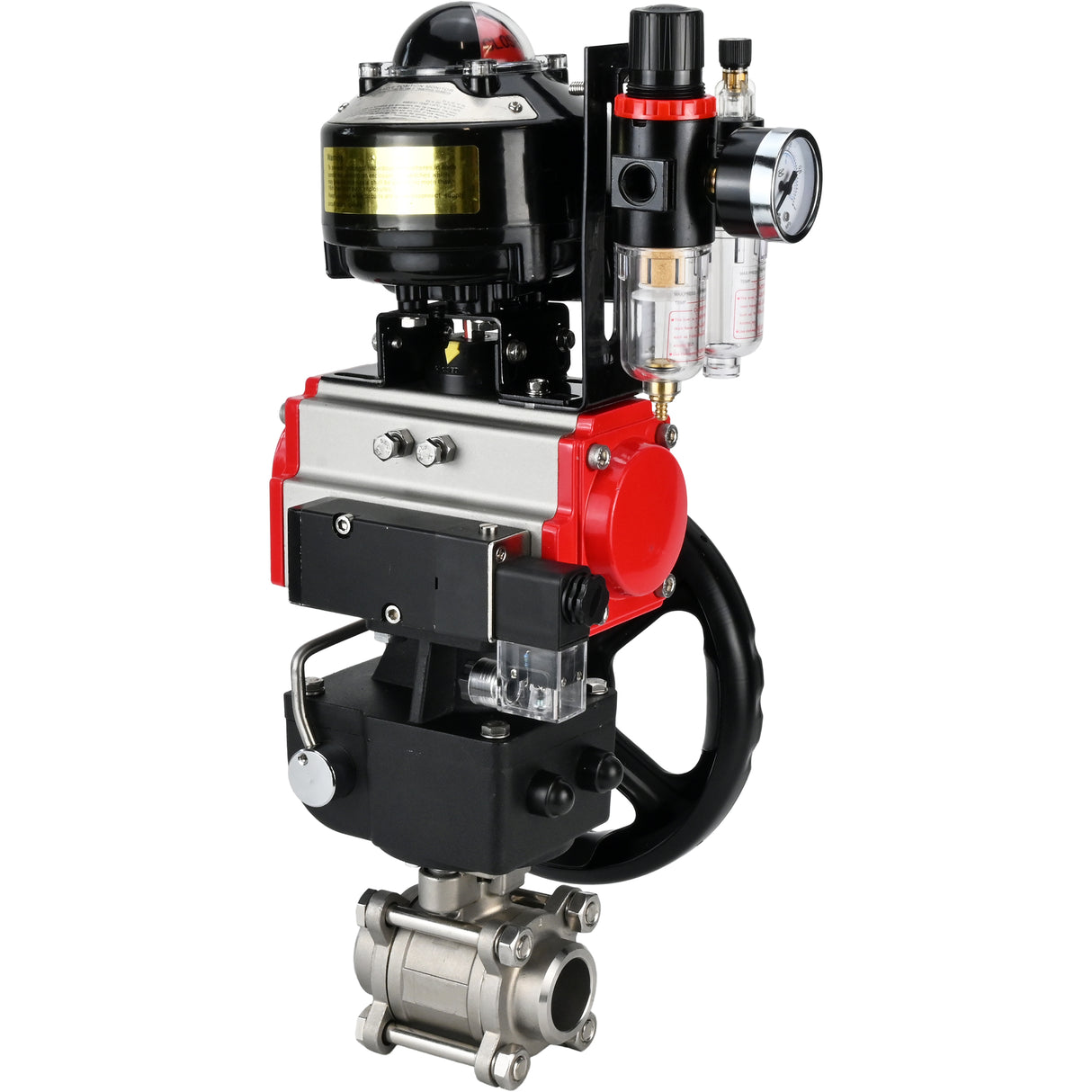 Kugelhähne Elephant BV3232P(3pc)-FP-W-ISO-H zum Schweißen, voller Durchgang, Gehäuse - Edelstahl SS316, Dichtung - PTFE, mit pneumatischem Antrieb PA-DA-052- 083 pneumatischer Verteiler 4M310-08 24V Getriebe MON ATU AFC2000 LSU APL-510N-EX