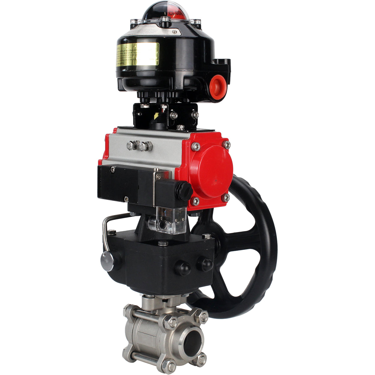 Kugelhähne Elephant BV3232P(3pc)-FP-W-ISO-H zum Schweißen, voller Durchgang, Gehäuse aus Edelstahl. Stahl SS316, Dichtung - PTFE, mit pneumatischem Antrieb Elephant PA-DA 052-083 pneumatischer Verteiler 4M310-08 220V Getriebe MON LSU APL-510N-EX