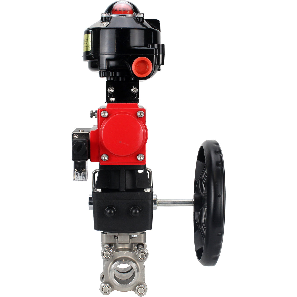 Kugelhähne Elephant BV3232P(3pc)-FP-W-ISO-H zum Schweißen, voller Durchgang, Gehäuse aus Edelstahl. Stahl SS316, Dichtung - PTFE, mit pneumatischem Antrieb Elephant PA-DA 052-083 pneumatischer Verteiler 4M310-08 220V Getriebe MON LSU APL-510N-EX