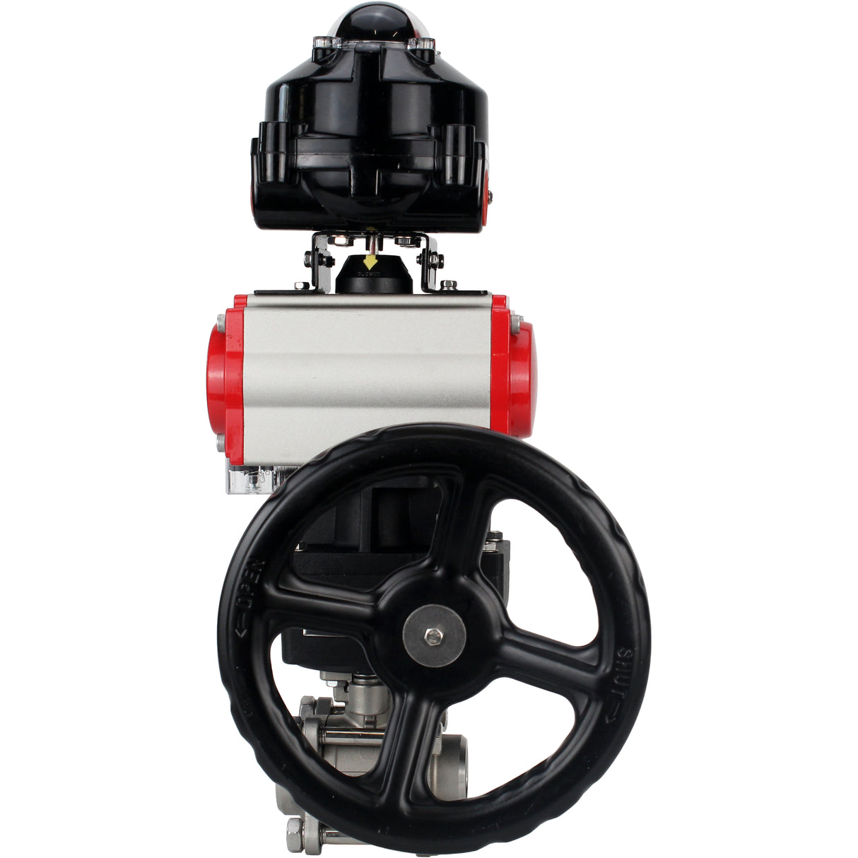 Kugelhähne Elephant BV3232P(3pc)-FP-W-ISO-H zum Schweißen, voller Durchgang, Gehäuse aus Edelstahl. Stahl SS316, Dichtung - PTFE, mit pneumatischem Antrieb Elephant PA-DA 052-083 pneumatischer Verteiler 4M310-08 24V Getriebe MON LSU APL-510N-EX