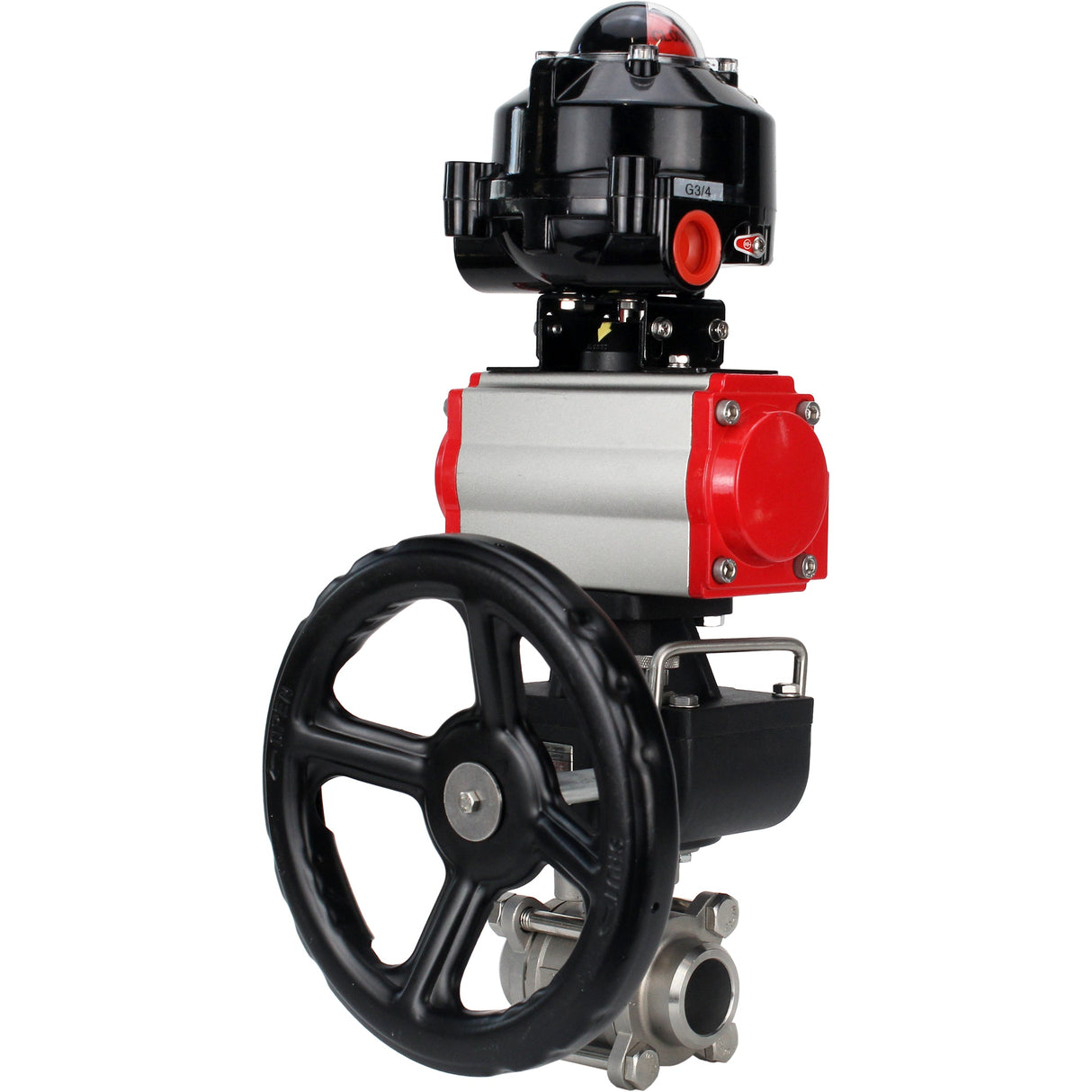 Kugelhähne Elephant BV3232P(3pc)-FP-W-ISO-H zum Schweißen, voller Durchgang, Gehäuse aus Edelstahl. Stahl SS316, Dichtung - PTFE, mit pneumatischem Antrieb Elephant PA-DA 052-083 pneumatischer Verteiler 4M310-08 220V Getriebe MON LSU APL-510N-EX