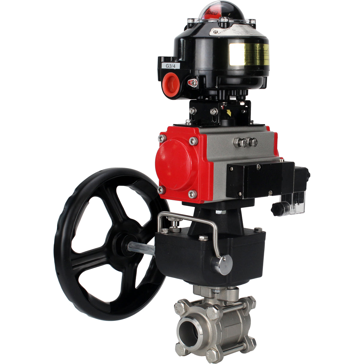 Kugelhähne Elephant BV3232P(3pc)-FP-W-ISO-H zum Schweißen, voller Durchgang, Gehäuse aus Edelstahl. Stahl SS316, Dichtung - PTFE, mit pneumatischem Antrieb Elephant PA-DA 052-083 pneumatischer Verteiler 4M310-08 24V Getriebe MON LSU APL-510N-EX