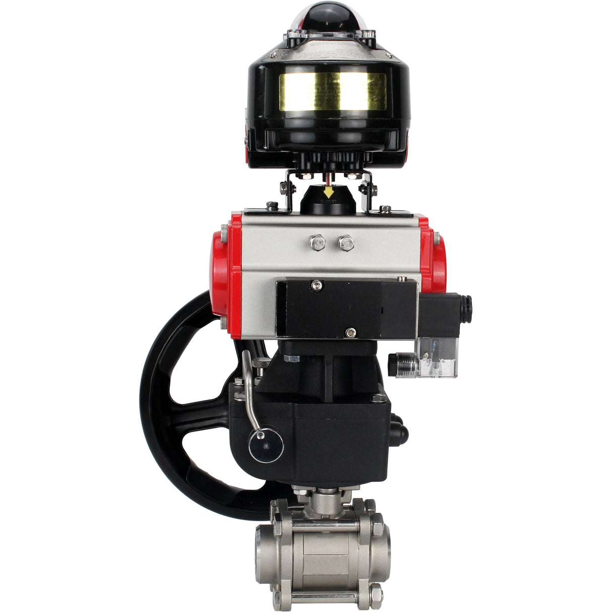 Kugelhähne Elephant BV3232P(3pc)-FP-W-ISO-H zum Schweißen, voller Durchgang, Gehäuse aus Edelstahl. Stahl SS316, Dichtung - PTFE, mit pneumatischem Antrieb Elephant PA-DA 052-083 pneumatischer Verteiler 4M310-08 220V Getriebe MON LSU APL-510N-EX