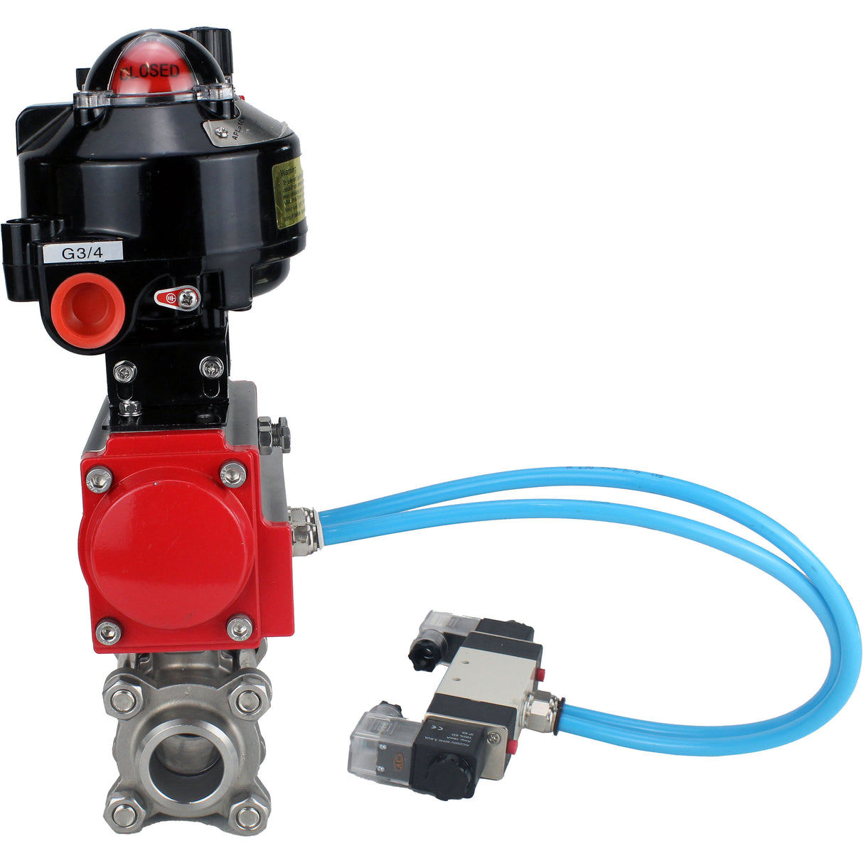 Kugelhähne Elephant BV3232P(3pc)-FP-W-ISO-H zum Schweißen, voller Durchgang, Gehäuse aus Edelstahl. Stahl SS316, Dichtung - PTFE, mit pneumatischem Antrieb Elephant PA-SA 052-130 pneumatischer Verteiler 4V320-08 ATU AFC2000 APL-510N-EX