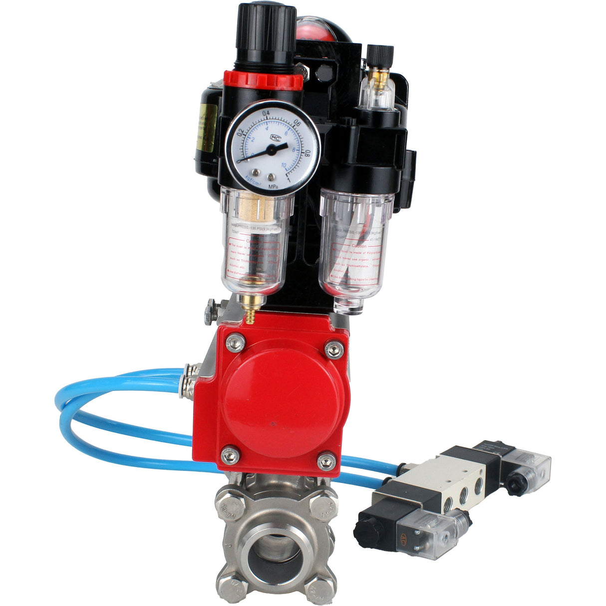 Kugelhähne Elephant BV3232P(3pc)-FP-W-ISO-H zum Schweißen, voller Durchgang, Gehäuse aus Edelstahl. Stahl SS316, Dichtung - PTFE, mit pneumatischem Antrieb Elephant PA-DA 052-083 pneumatischer Verteiler 4V320-10 ATU AFC2000 LSU APL-510N-EX