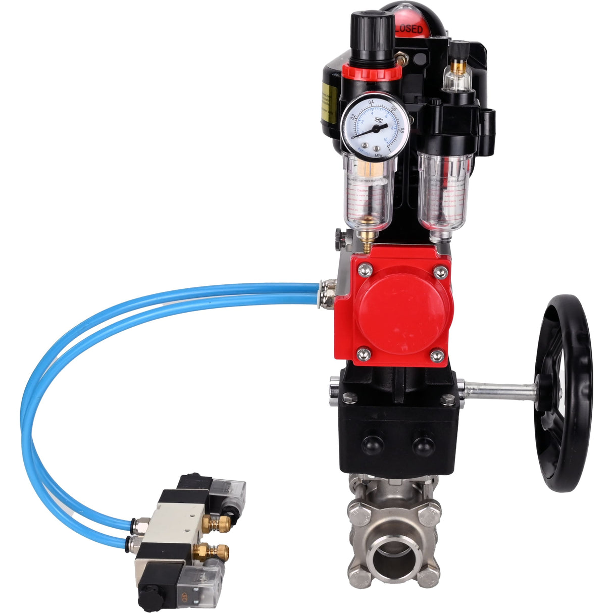 Kugelhähne Elephant BV3232P(3pc)-FP-W-ISO-H zum Schweißen, voller Durchgang, Gehäuse - Edelstahl SS316, Dichtung - PTFE, mit pneumatischem Antrieb PA-DA-052- 083 pneumatischer Verteiler 4V320-10 MON Getriebe ATU AFC2000 LSU APL-510N-EX