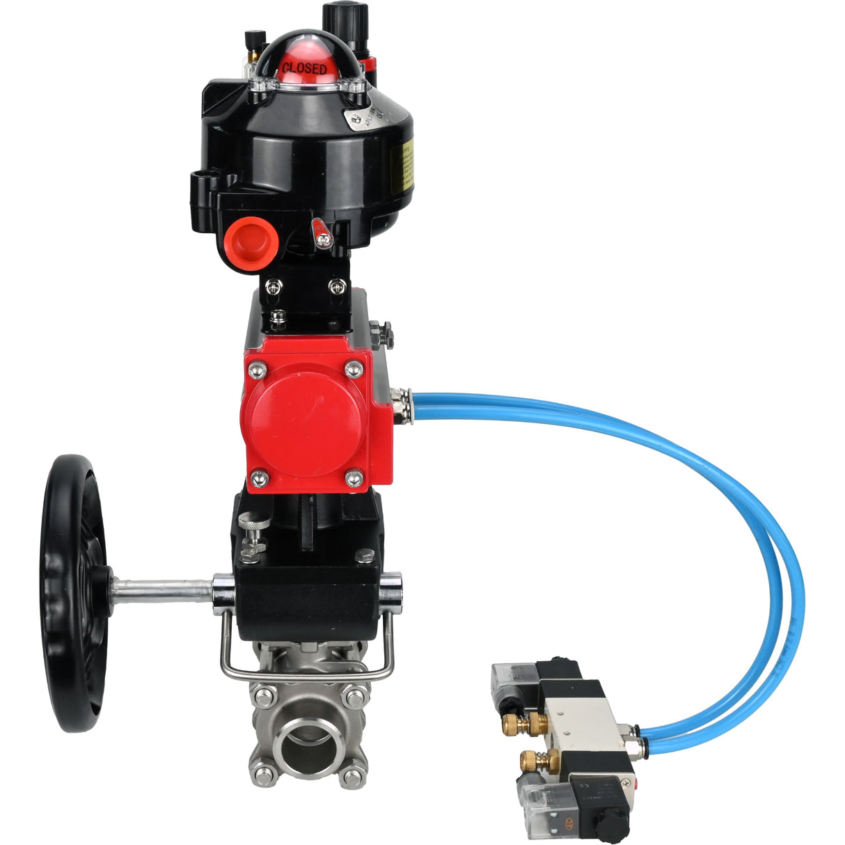 Kugelhähne Elephant BV3232P(3pc)-FP-W-ISO-H zum Schweißen, voller Durchgang, Gehäuse - Edelstahl SS316, Dichtung - PTFE, mit pneumatischem Antrieb PA-DA-052- 083 pneumatischer Verteiler 4V320-10 MON Getriebe ATU AFC2000 LSU APL-510N-EX