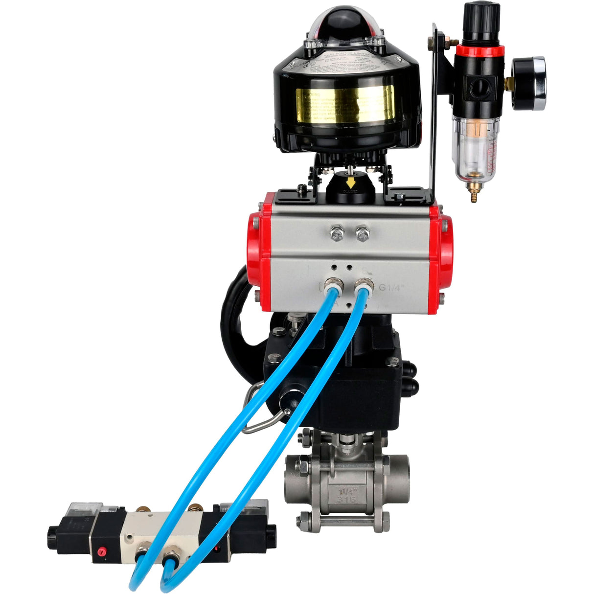 Kugelhähne Elephant BV3232P(3pc)-FP-W-ISO-H zum Schweißen, voller Durchgang, Gehäuse - Edelstahl SS316, Dichtung - PTFE, mit pneumatischem Antrieb PA-DA-052- 083 pneumatischer Verteiler 4V320-10 MON Getriebe ATU AFC2000 LSU APL-510N-EX