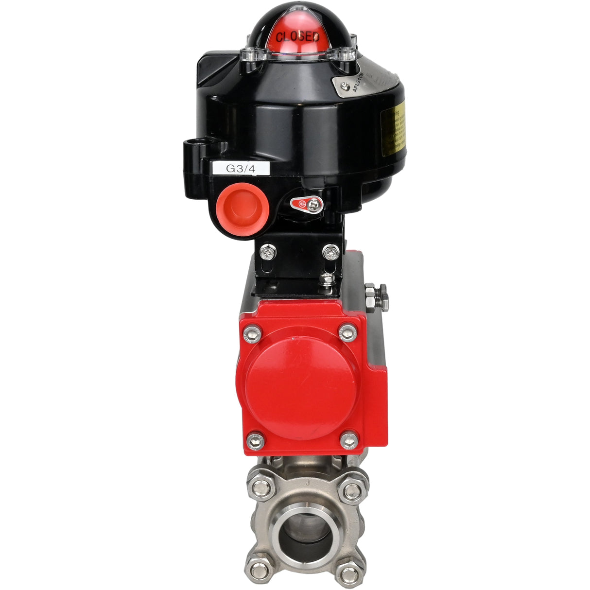 Kugelhähne Elephant BV3232P(3pc)-FP-W-ISO-H zum Schweißen, voller Durchgang, Gehäuse - Edelstahl SS316, Dichtung - PTFE, mit pneumatischem Antrieb Elephant PA-DA 052-083 und LSU APL-510N-EX