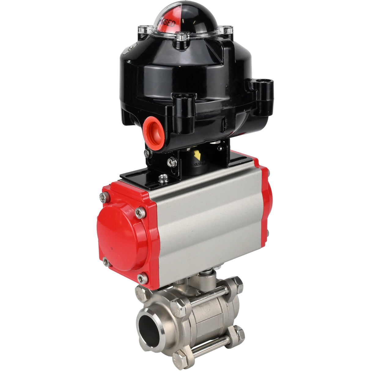 Kugelhähne Elephant BV3232P(3pc)-FP-W-ISO-H zum Schweißen, voller Durchgang, Gehäuse - Edelstahl SS316, Dichtung - PTFE, mit pneumatischem Antrieb Elephant PA-DA 052-083 und LSU APL-510N-EX