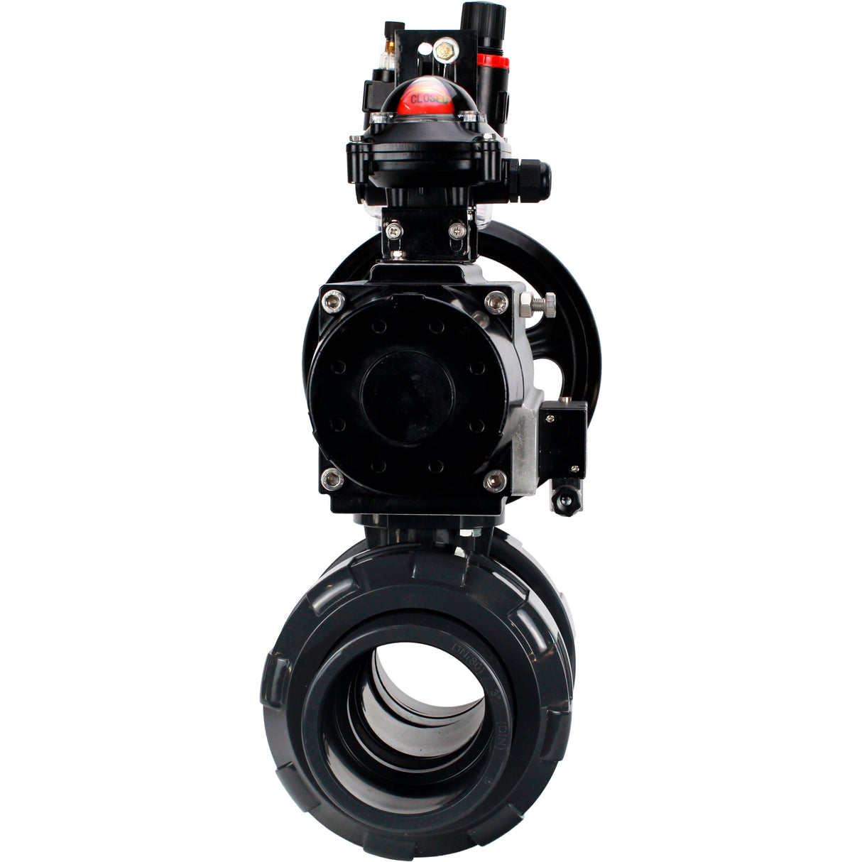 Ball valves Elephant BV4242E-FP-GRM-ISO, body material - UPVC, ball material - UPVC, seal - EPDM, with pneumatic actuator double action PA-DA-105-1, pneumatic distributor 4M310-08 24V, LSU APL-210N and ATU AFC2000