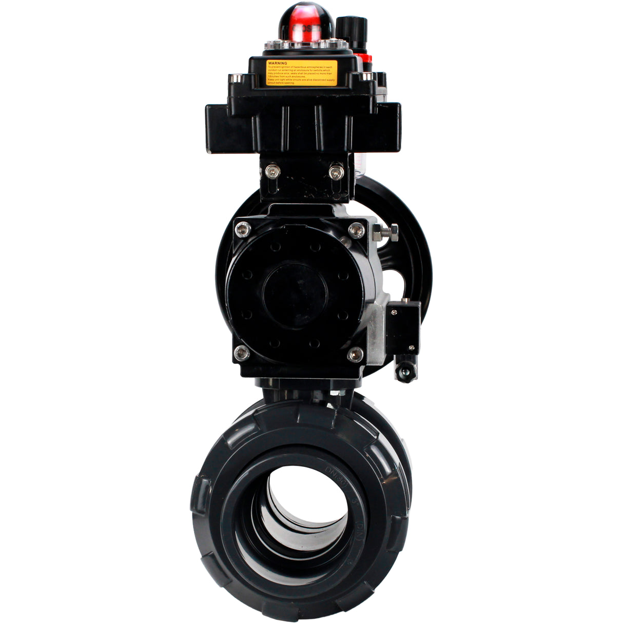Ball valves Elephant BV4242E-FP-GRM-ISO, body material - UPVC, ball material - UPVC, seal - EPDM, with pneumatic actuator double action PA-DA-105-1, pneumatic distributor 4M310-08 24V, LSU APL-410N EX and ATU AFC2000