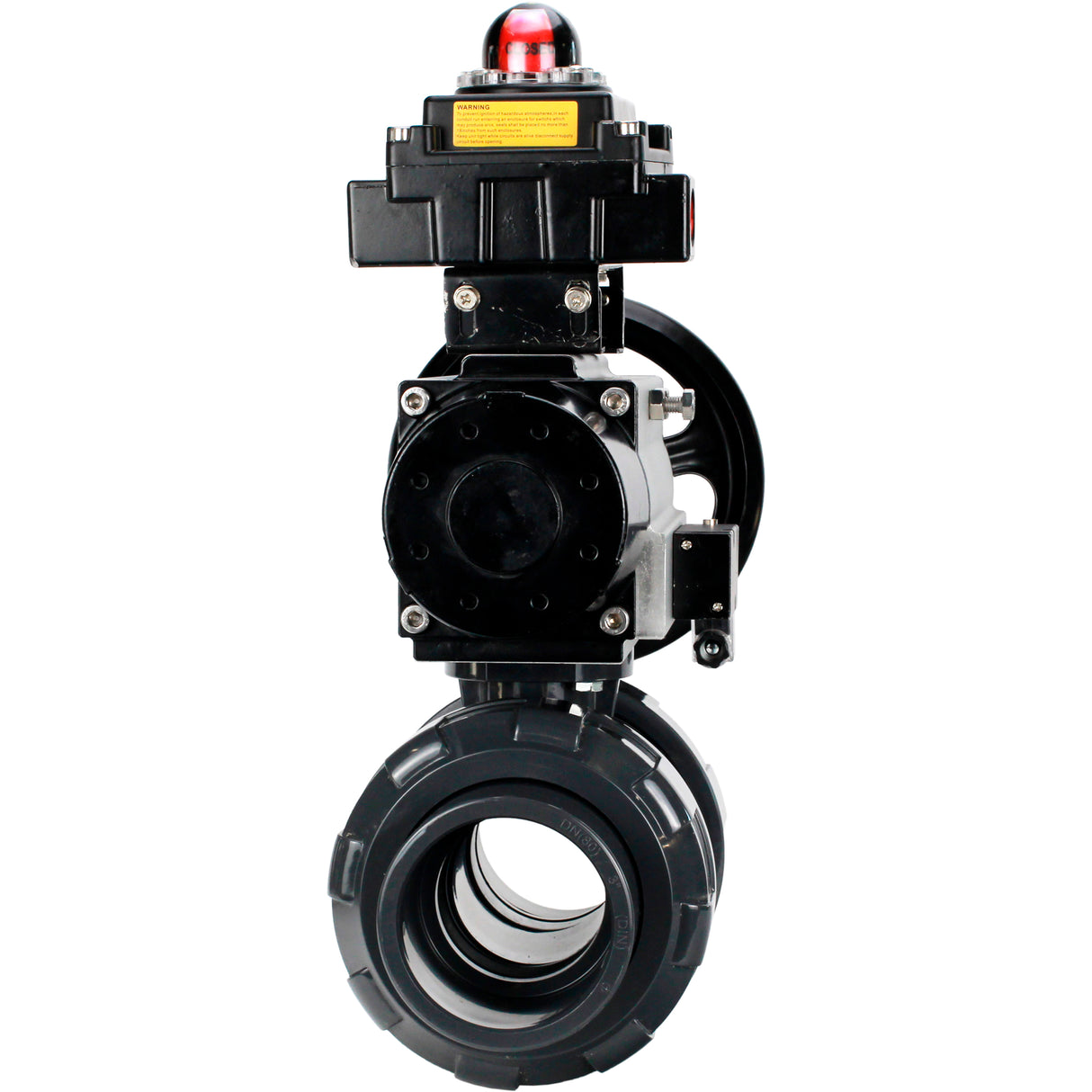 Ball valves Elephant BV4242E-FP-GRM-ISO, body material - UPVC, ball material - UPVC, seal - EPDM, with pneumatic actuator double action PA-DA-105-1, pneumatic distributor 4M310-08 220V and LSU APL-410N EX