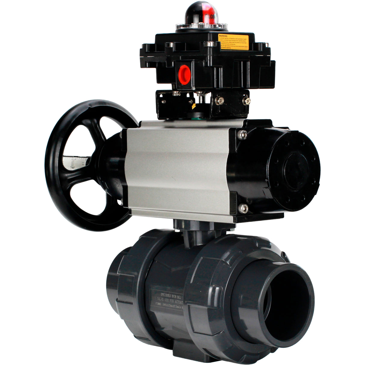 Ball valves Elephant BV4242E-FP-GRM-ISO, body material - UPVC, ball material - UPVC, seal - EPDM, with pneumatic actuator double action PA-DA-105-1, pneumatic distributor 4M310-08 220V and LSU APL-410N EX