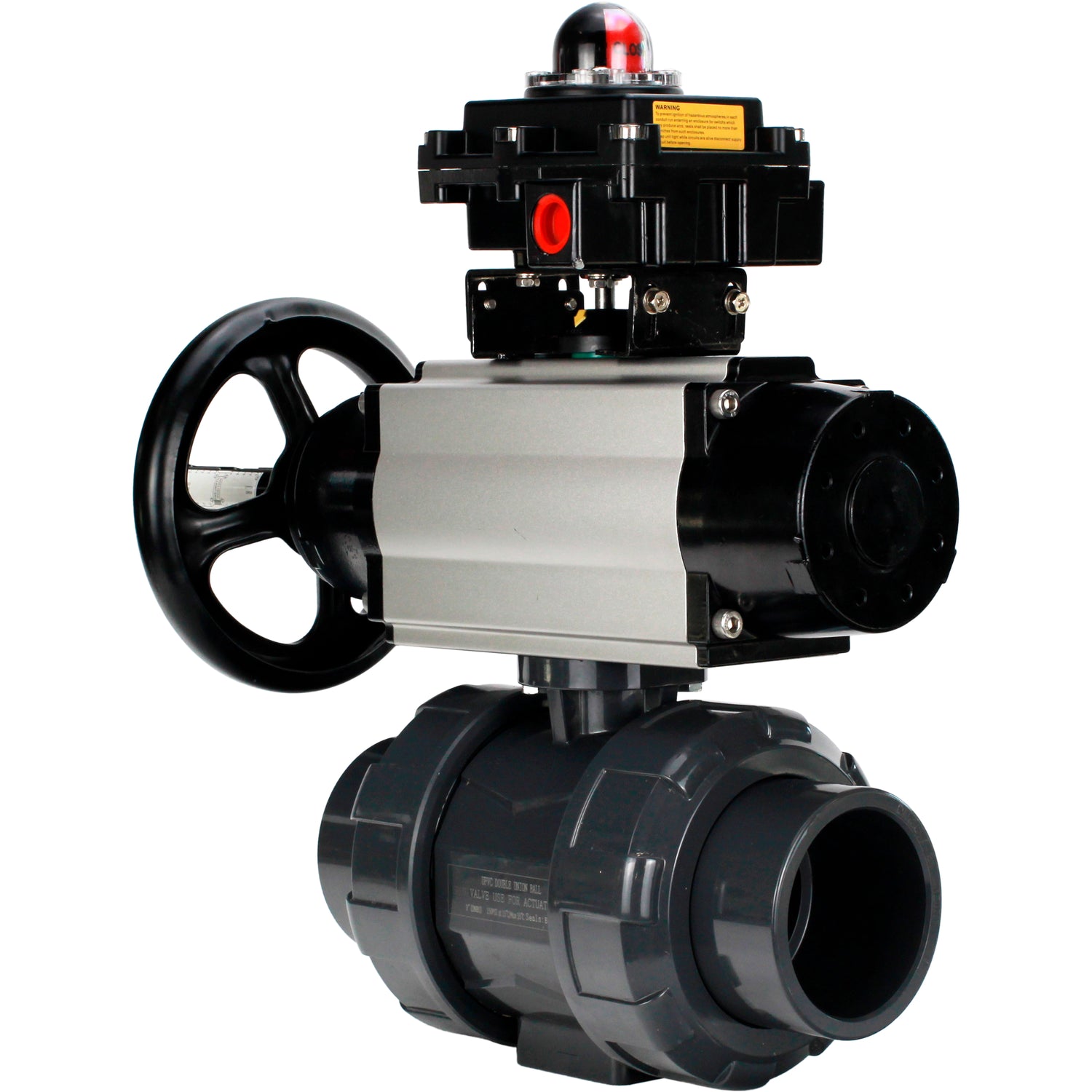 Ball valves Elephant BV4242E-FP-GRM-ISO, body material - UPVC, ball material - UPVC, seal - EPDM, with pneumatic actuator double action PA-DA-105-1, pneumatic distributor 4M310-08 220V and LSU APL-410N EX