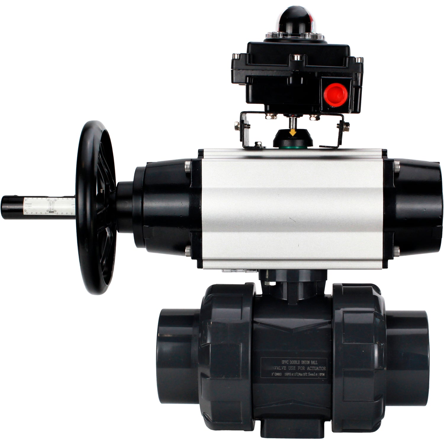 Ball valves Elephant BV4242E-FP-GRM-ISO, body material - UPVC, ball material - UPVC, seal - EPDM, with pneumatic actuator double action PA-DA-105-1, pneumatic distributor 4M310-08 220V and LSU APL-410N EX