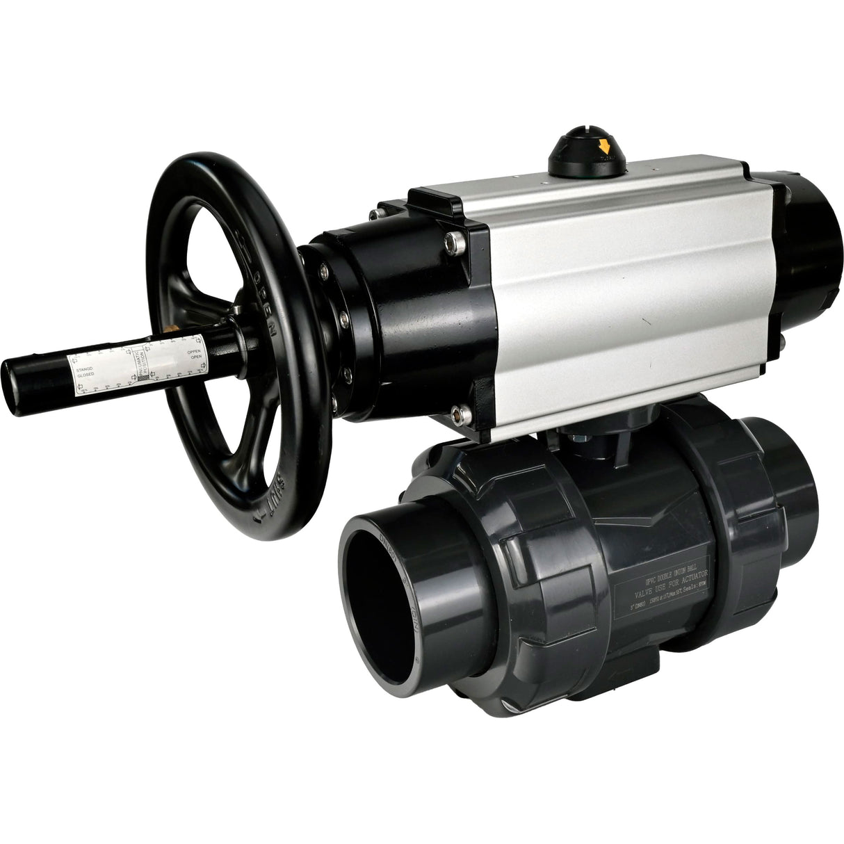 Ball valves Elephant BV4242E-FP-GRM-ISO, body material - UPVC, ball material - UPVC, seal - EPDM, with pneumatic actuator double action PA-DA-105-1 and pneumatic distributor 4M310-08 220V