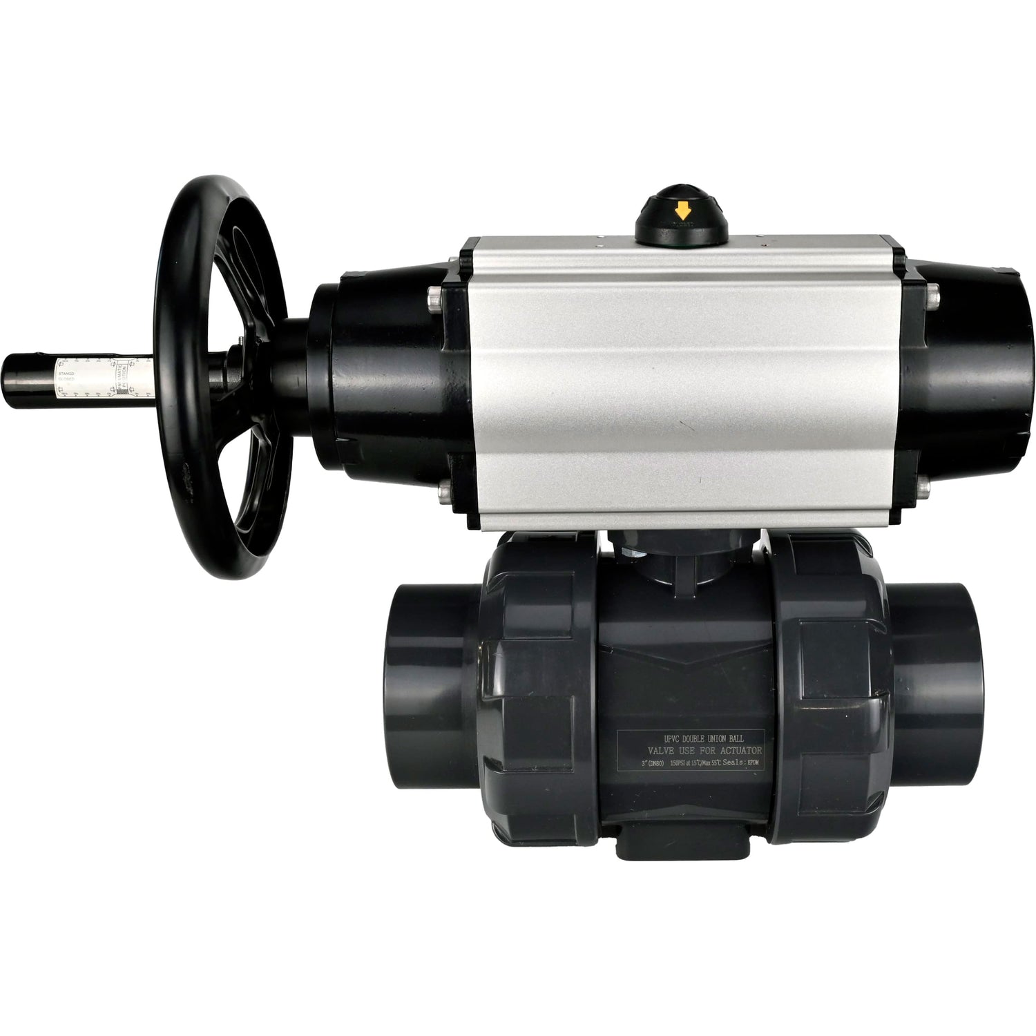Ball valves Elephant BV4242E-FP-GRM-ISO, body material - UPVC, ball material - UPVC, seal - EPDM, with pneumatic actuator double action PA-DA-105-1 and pneumatic distributor 4M310-08 220V