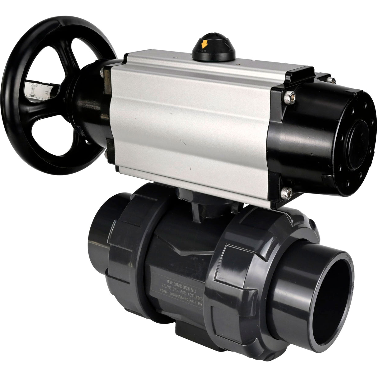 Ball valves Elephant BV4242E-FP-GRM-ISO, body material - UPVC, ball material - UPVC, seal - EPDM, with pneumatic actuator double action PA-DA-105-1 and pneumatic distributor 4M310-08 220V