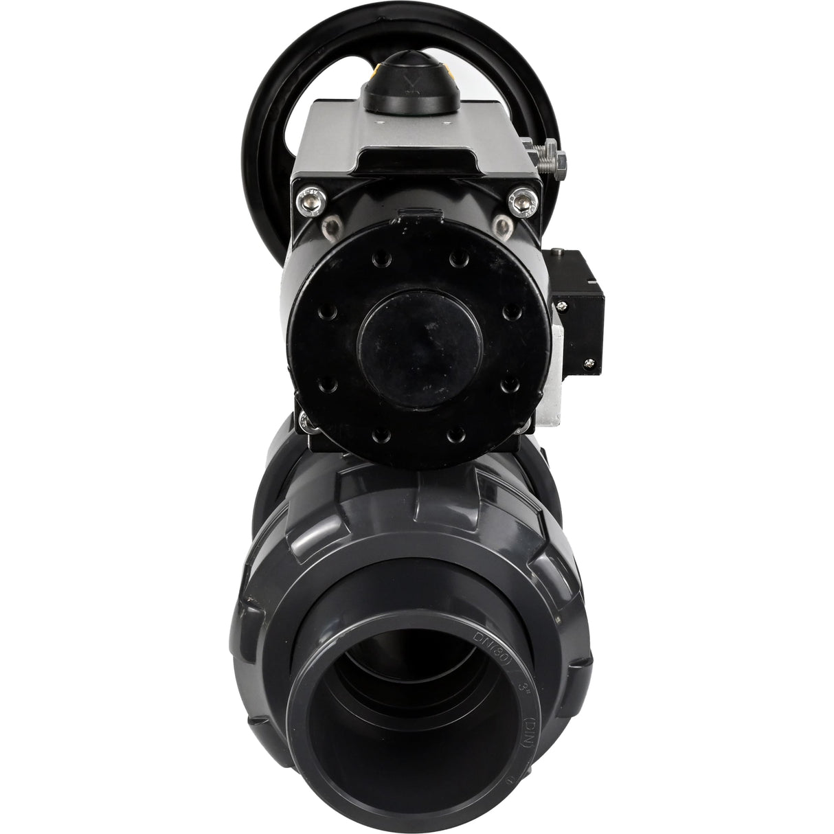 Ball valves Elephant BV4242E-FP-GRM-ISO, body material - UPVC, ball material - UPVC, seal - EPDM, with pneumatic actuator double action PA-DA-105-1 and pneumatic distributor 4M310-08 220V