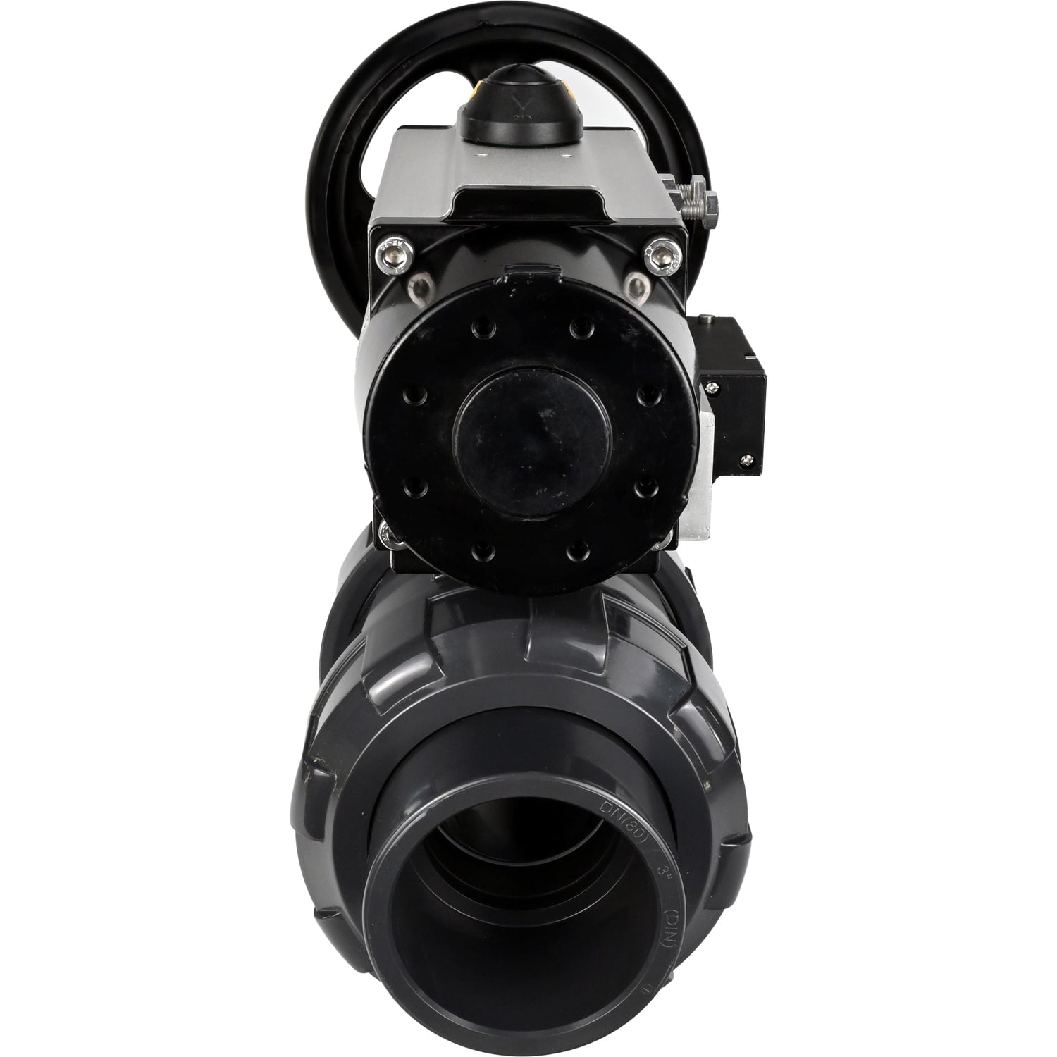 Ball valves Elephant BV4242E-FP-GRM-ISO, body material - UPVC, ball material - UPVC, seal - EPDM, with pneumatic actuator double action PA-DA-105-1 and pneumatic distributor 4M310-08 220V