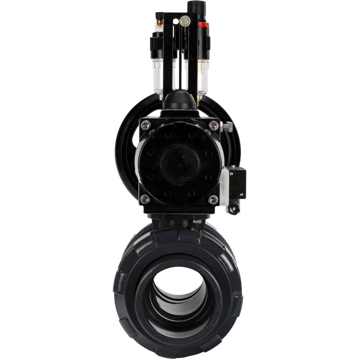 Ball valves Elephant BV4242E-FP-GRM-ISO, body material - UPVC, ball material - UPVC, seal - EPDM, with pneumatic actuator double action PA-DA-105-1, pneumatic distributor 4M310-08 24V and ATU AFC2000