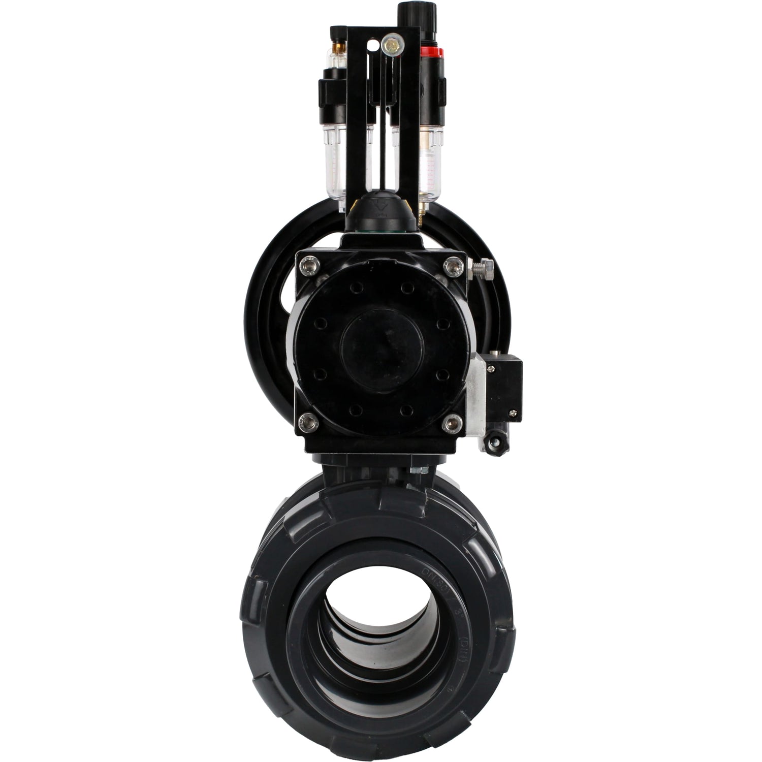 Ball valves Elephant BV4242E-FP-GRM-ISO, body material - UPVC, ball material - UPVC, seal - EPDM, with pneumatic actuator double action PA-DA-105-1, pneumatic distributor 4M310-08 24V and ATU AFC2000