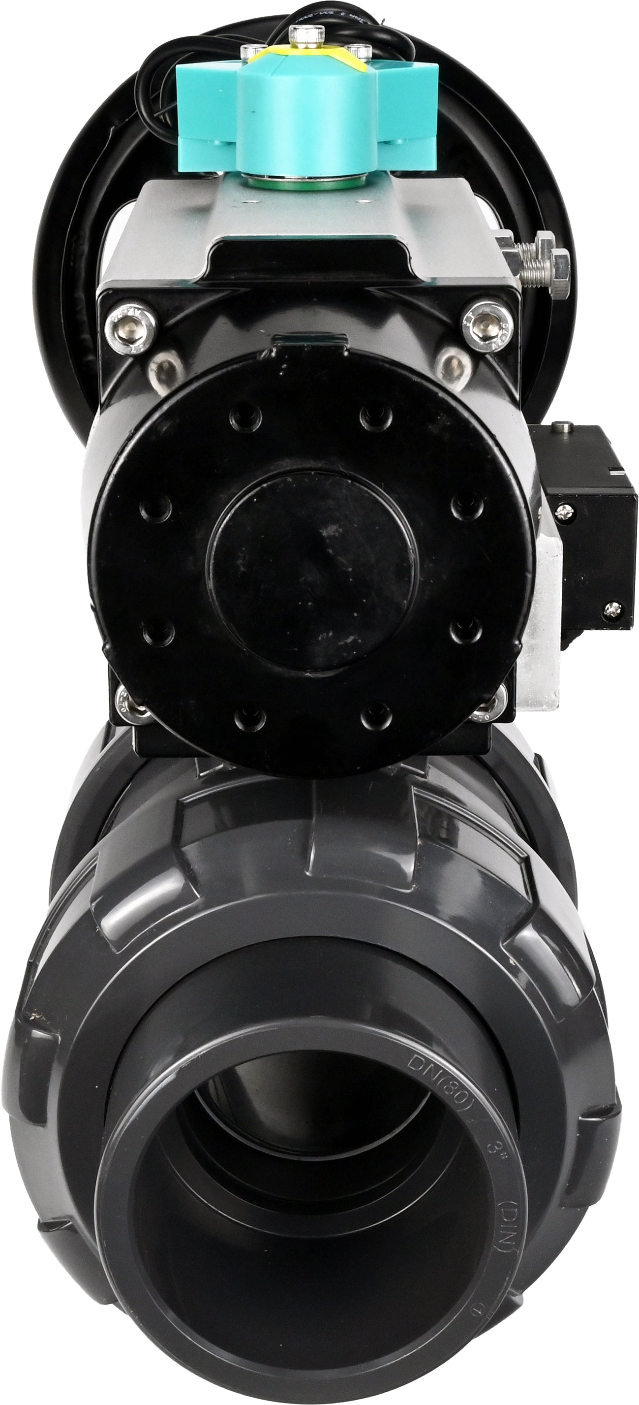 Ball valves Elephant BV4242E-FP-GRM-ISO, body material - UPVC, ball material - UPVC, seal - EPDM, with pneumatic actuator double action PA-DA-105-1, pneumatic distributor 4M310-08 24V and magnetic switch ALS200D