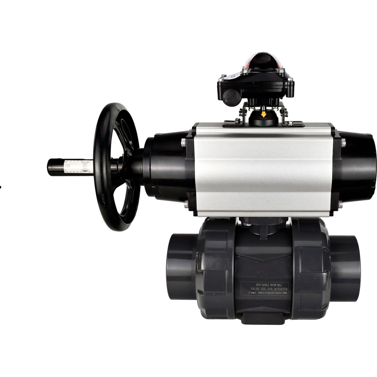 Ball valves Elephant BV4242E-FP-GRM-ISO, body material - UPVC, ball material - UPVC, seal - EPDM, with pneumatic actuator double action PA-DA-105-1, pneumatic distributor 4M310-08 24V and LSU APL-210N