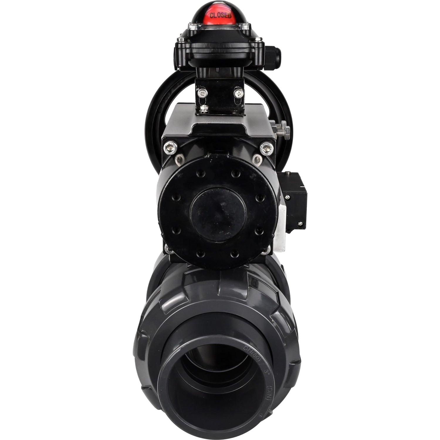 Ball valves Elephant BV4242E-FP-GRM-ISO, body material - UPVC, ball material - UPVC, seal - EPDM, with pneumatic actuator double action PA-DA-105-1, pneumatic distributor 4M310-08 24V and LSU APL-210N