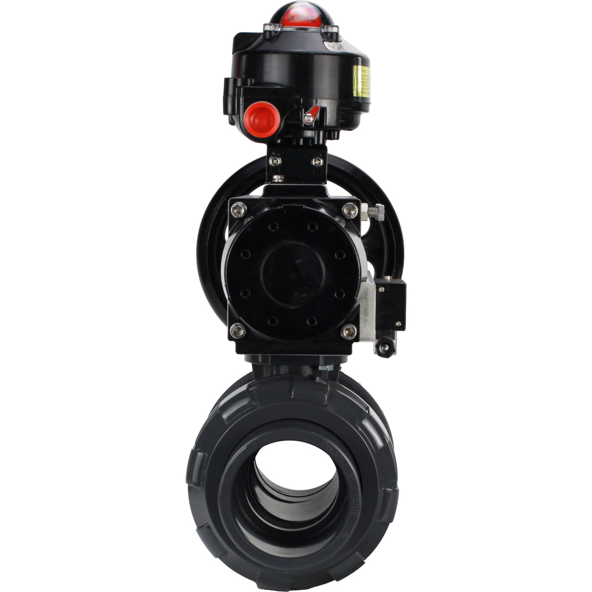 Ball valves Elephant BV4242E-FP-GRM-ISO, body material - UPVC, ball material - UPVC, seal - EPDM, with pneumatic actuator double action PA-DA-105-1, pneumatic distributor 4M310-08 220V and LSU APL-510N EX