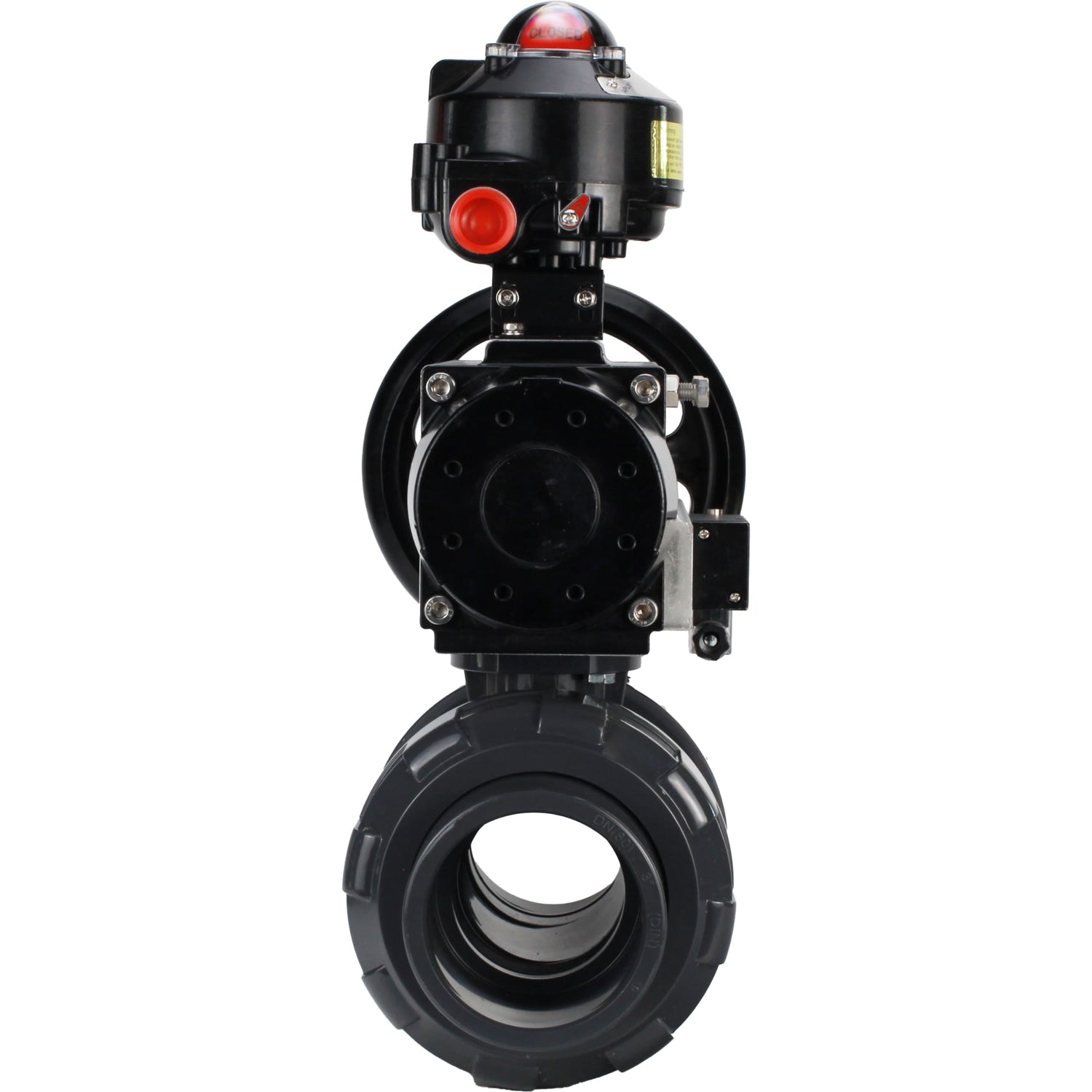 Ball valves Elephant BV4242E-FP-GRM-ISO, body material - UPVC, ball material - UPVC, seal - EPDM, with pneumatic actuator double action PA-DA-105-1, pneumatic distributor 4M310-08 220V and LSU APL-510N EX
