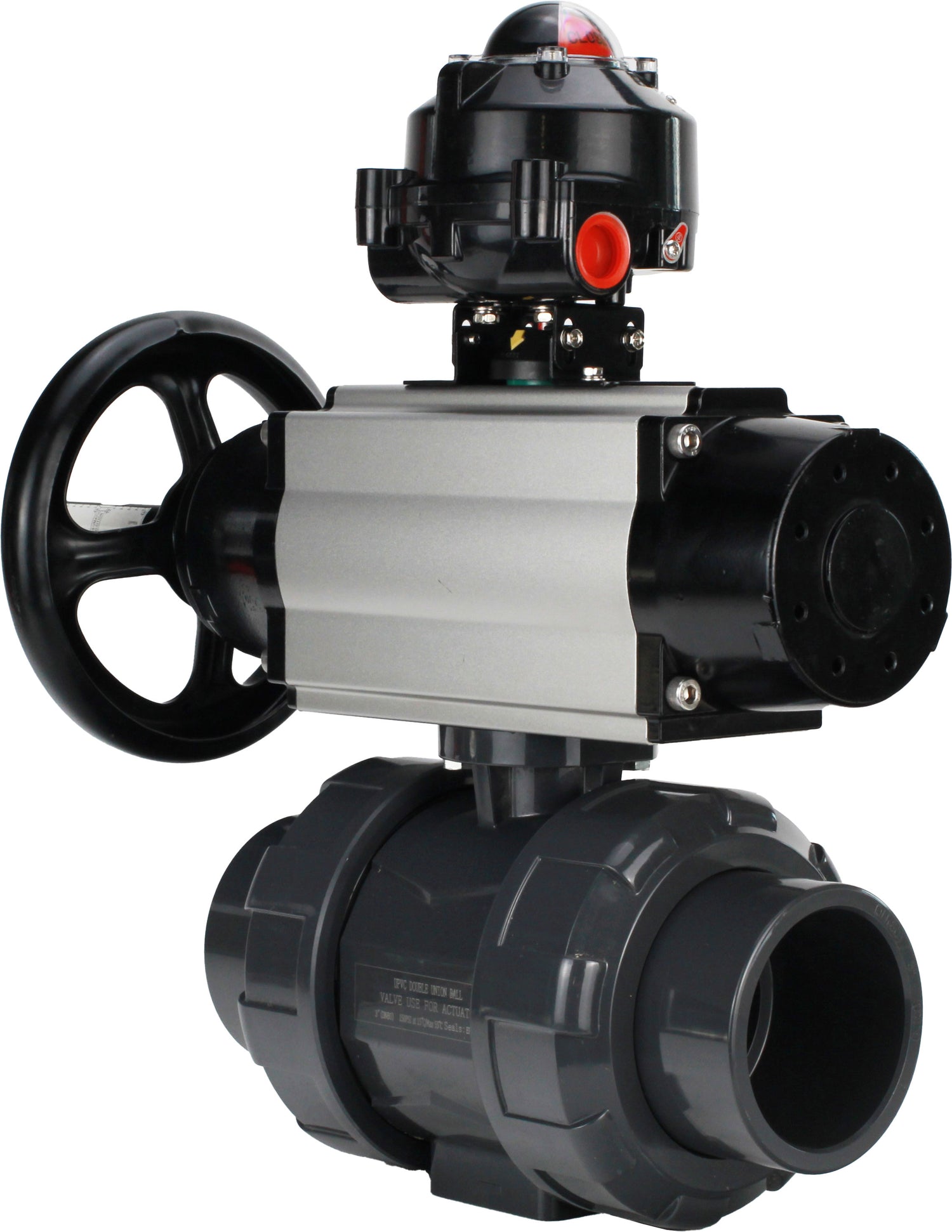 Ball valves Elephant BV4242E-FP-GRM-ISO, body material - UPVC, ball material - UPVC, seal - EPDM, with pneumatic actuator double action PA-DA-105-1, pneumatic distributor 4M310-08 220V and LSU APL-510N EX