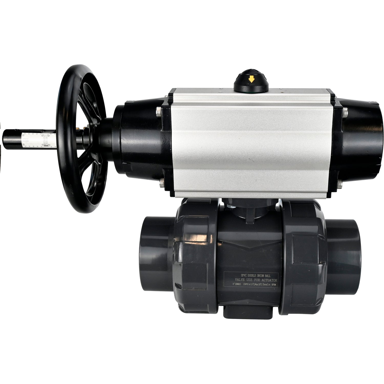 Ball valves Elephant BV4242E-FP-GRM-ISO, body material - UPVC, ball material - UPVC, seal - EPDM, with pneumatic actuator double action PA-DA-105-1 and pneumatic distributor 4V320-10 220V