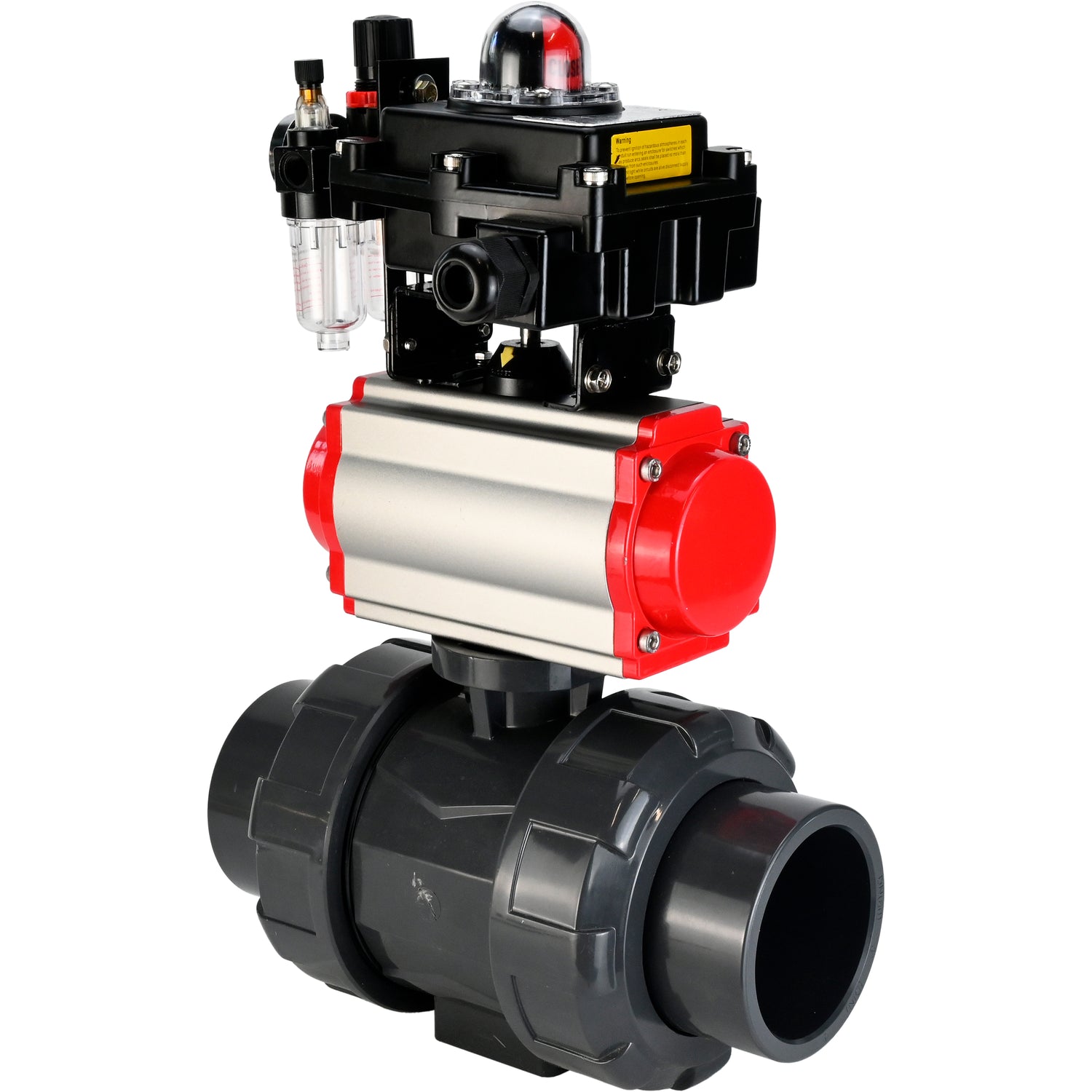 Ball valves Elephant BV4242E-FP-GRM-ISO, body material - UPVC, ball material - UPVC, seal - EPDM, with pneumatic actuator double action PA-DA, pneumatic distributor 4M310-08 24V, LSU APL-410N EX and ATU AFC2000